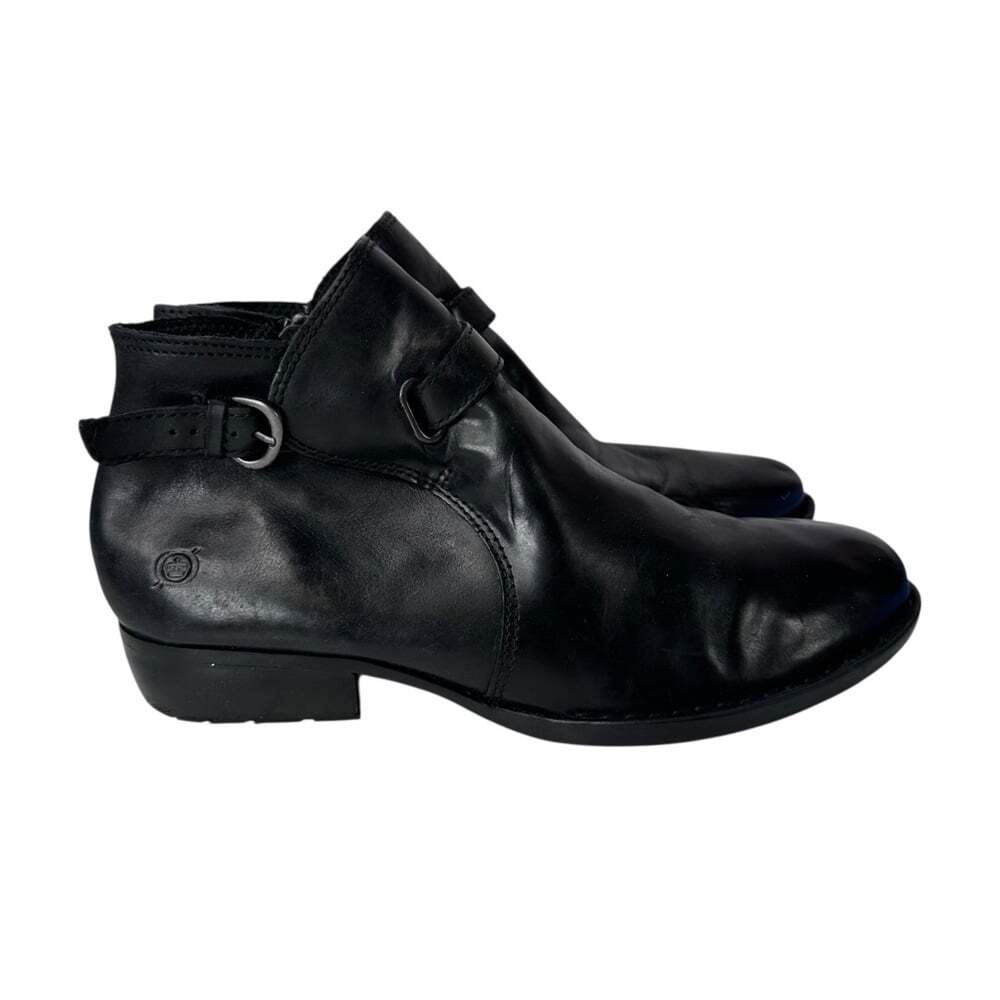 Born Jem Black Side Zip Leather Ankle Boots 9M Leathercore